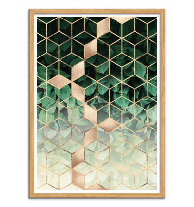 Art-Poster - Leaves and cubes - Elisabeth Fredriksson - Cadre bois chêne