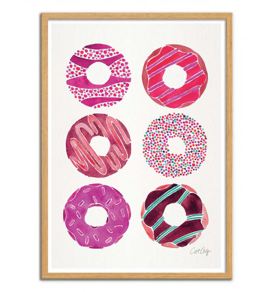 Art-Poster - Magenta Donuts - Cat Coquillette - Cadre bois chêne