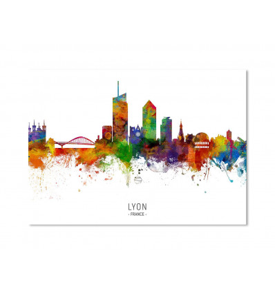 Card 10,5 x 14,8 cm - Lyon France Skyline (Colored Version) - Michael Tompsett