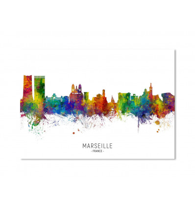 Card 10,5 x 14,8 cm - Marseille France Skyline (Colored Version) - Michael Tompsett