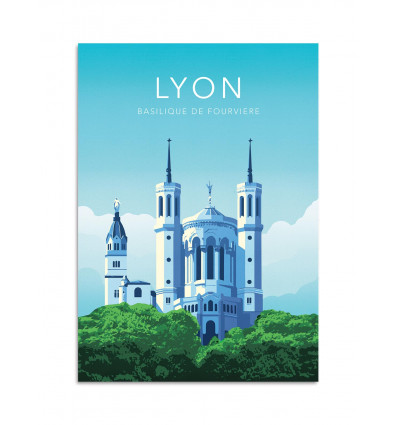 Card 10,5 x 14,8 cm - Lyon Basilique de Fourvière - Olivier Bourdereau