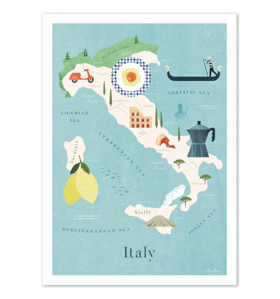 Art-Poster - Italy Map Travel Poster - Henry Rivers