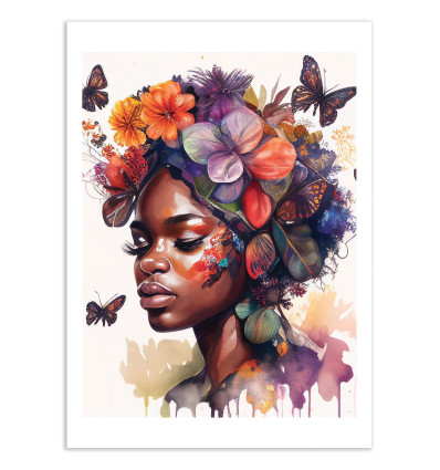 Art-Poster - Watercolor Butterfly African woman V2 - Chromatic fusion studio