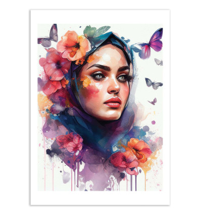 Art-Poster - Watercolor floral arabian woman V2 - Chromatic fusion studio