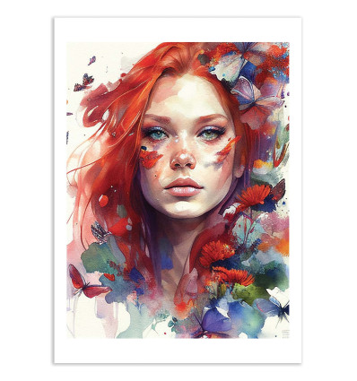 Art-Poster - Watercolor floral red hair woman - Chromatic fusion studio