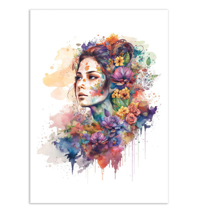 Art-Poster - Watercolor floral woman - Chromatic fusion studio