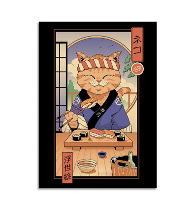 Card 10,5 x 14,8 cm - Sushi cat in Edo - Vincent Trinidad