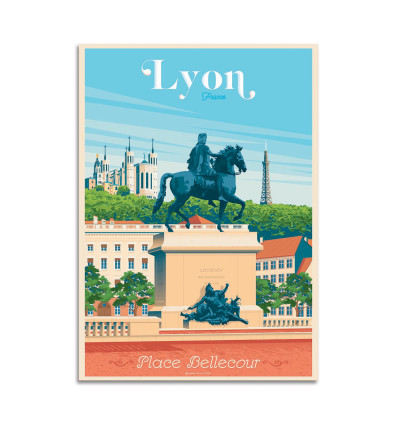 Carte 10,5 x 14,8 cm - Lyon Place Bellecour - Olahoop Travel Posters