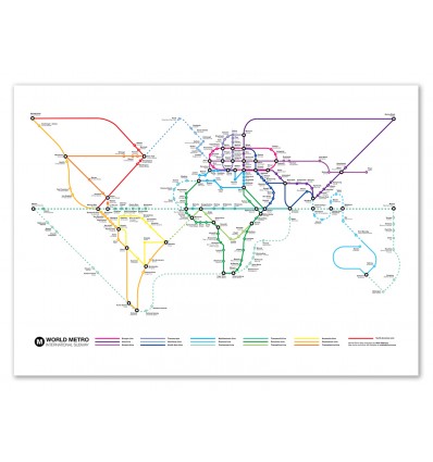 Art-Poster 70 x 100 cm - World Metro Map - Olivier Bourdereau