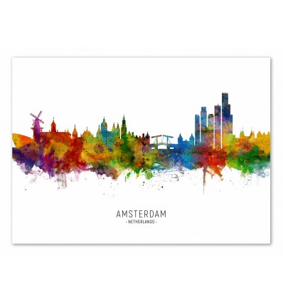 Art-Poster - Amsterdam The Netherlands Skyline (Colored Version) - Michael Tompsett