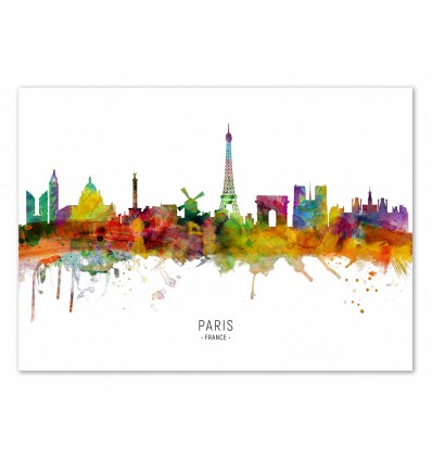 Art-Poster - Paris France Skyline (Colored Version) - Michael Tompsett